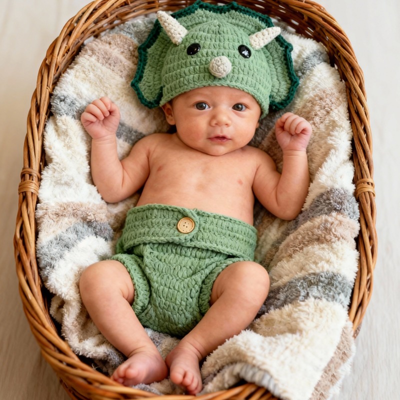 Photography Outfit - 2 pièces Crochet dinosaure nouveau-né photographie